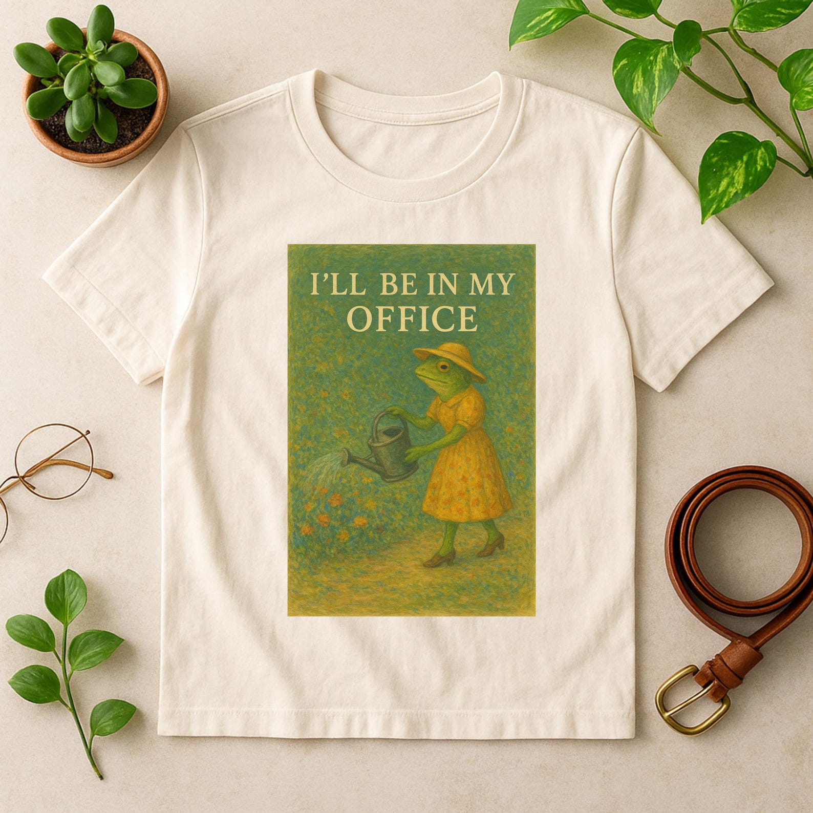 Vintage Frog Watering Garden T-Shirt: Retro Cottagecore Nature Tee 2XL