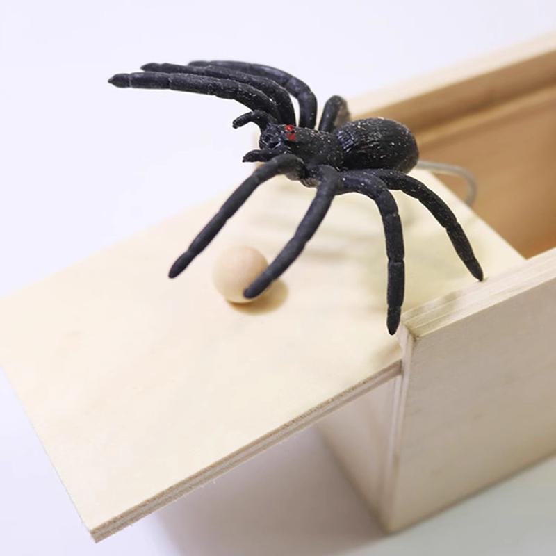 Caixa de susto engraçada de aranha de truque Caixa escondida de madeira Caixa de susto de madeira de qualidade Jogo divertido Brincadeira Truque Amigo Brinquedos de escritório