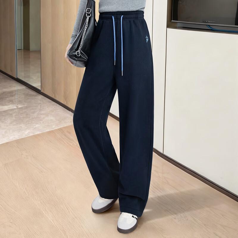 Women's Fleece-Lined Drawstring Wide-Leg Casual Pants