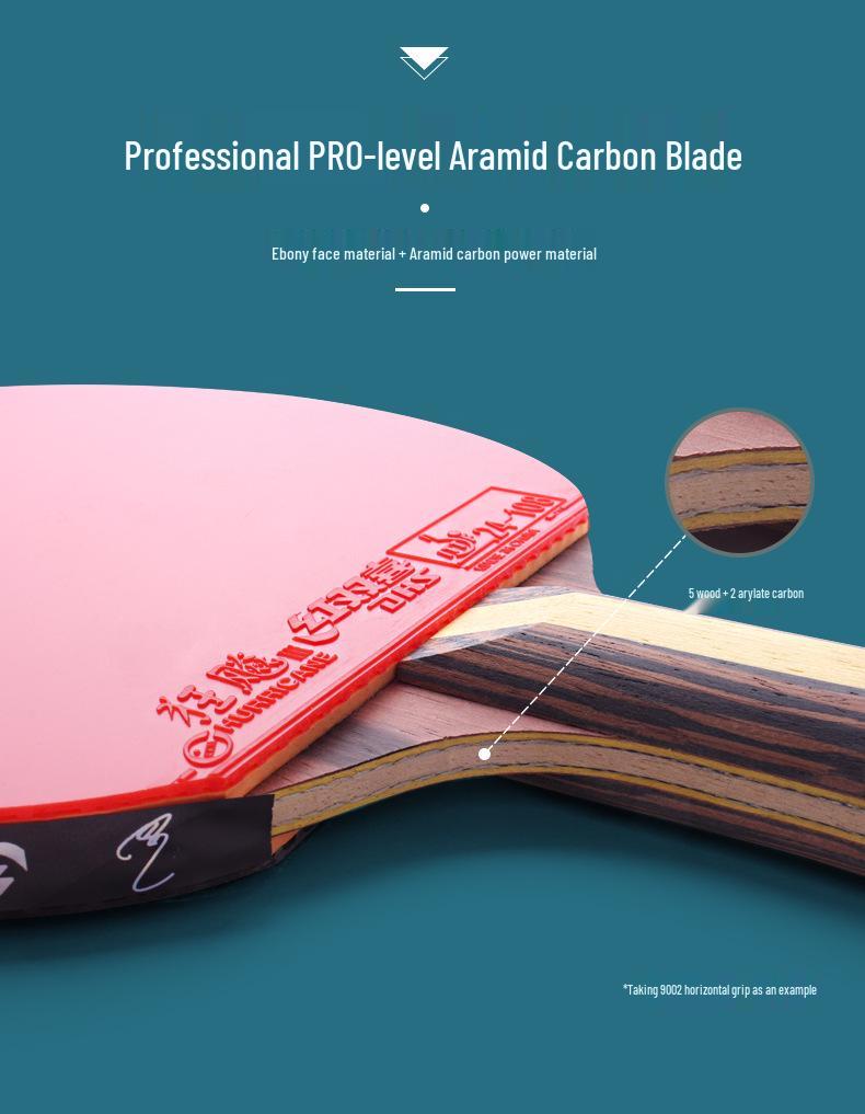 Rachetă de tenis de masă profesională Double Happiness 9 stele H9002 Mâner penă / Drept H9006, Cauciuc inversat pe ambele părți