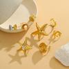 GEMCHIC Women's Ocean Style Stainless Steel Open Rings, Gold Plated Starfish Shell Conch Crab Statement Rings for Summer Beach Party Jewelry
