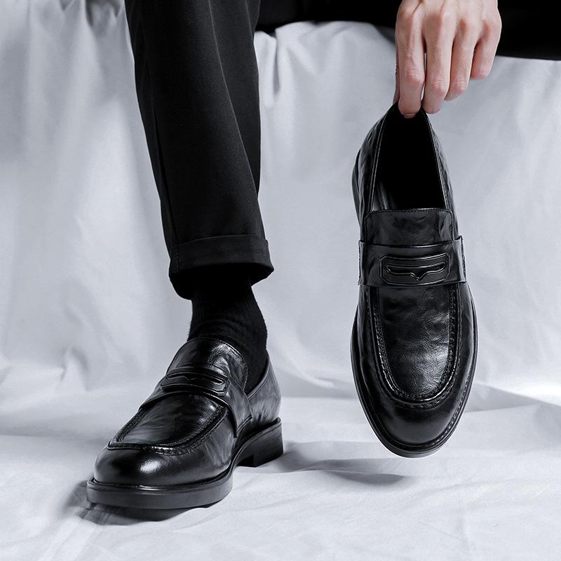 

Men s leather shoes spring business dress men s shoes genuine leather derby shoes men s height increase casual men s shoes 60083-R 44 чорний