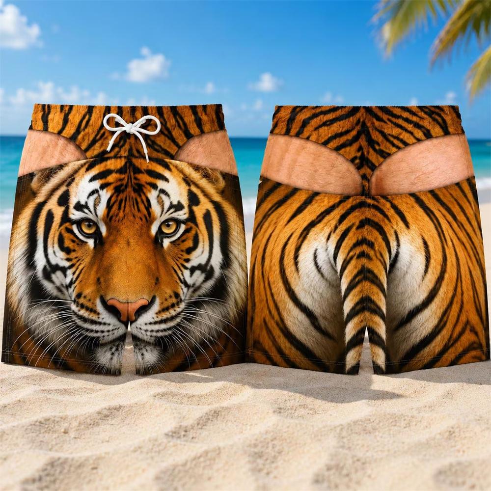 Costume da Bagno Divertente e Birichino per Uomo Festa in Spiaggia Unico Coulisse Pantaloncini da Spiaggia Moda Stampa 3D Novità Tigre Leone Aquila