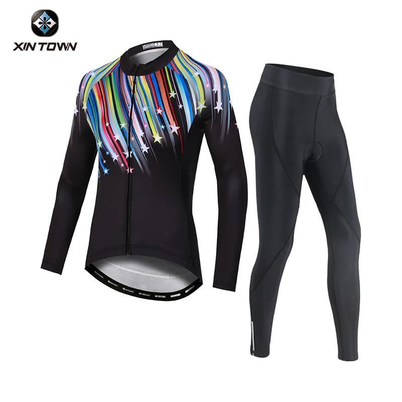 Womens Cycling Jersey Set Long Sleeve Bicycle Clothing Road Riding