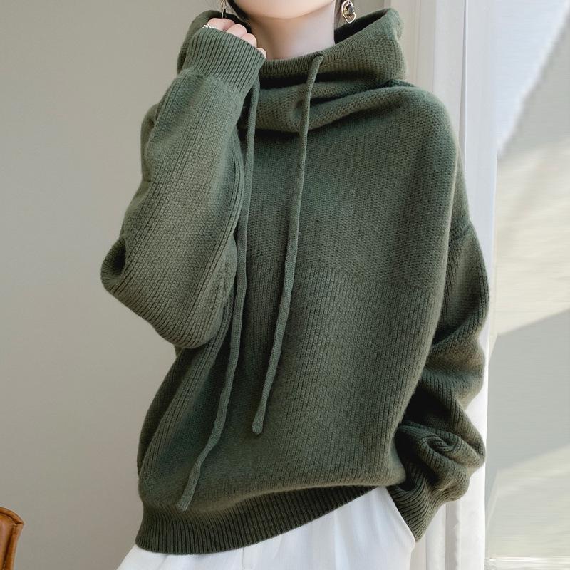 Women's Wool Knitted Turtleneck Hoodie - Loose, Warm, Stylish, Versatile Sweater