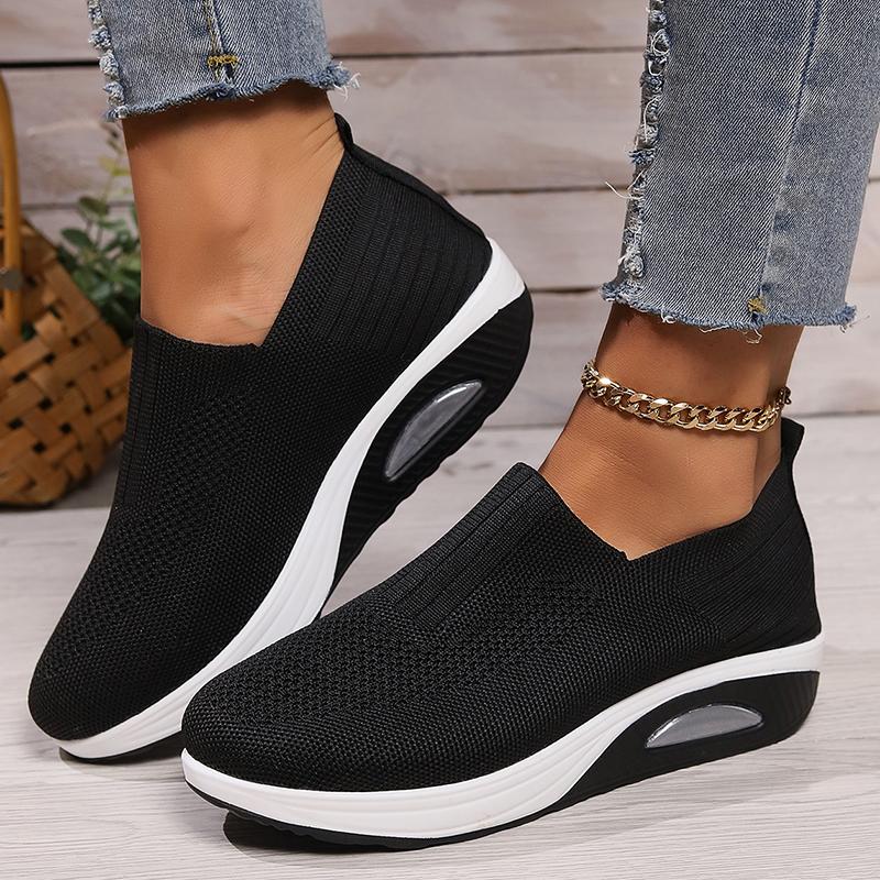 Modne Oddychające Dzianinowe Sneakersy na Koturnie Kobieta Wiosna Jesień Wsuwane Platformowe Sneakersy Sportowe Kobieta Plus Size Gruba Podeszwa Buty do Chodzenia