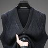 V Neck Sleeveless Thick Wool Blend Vest For Middle Aged Men Winter Casual