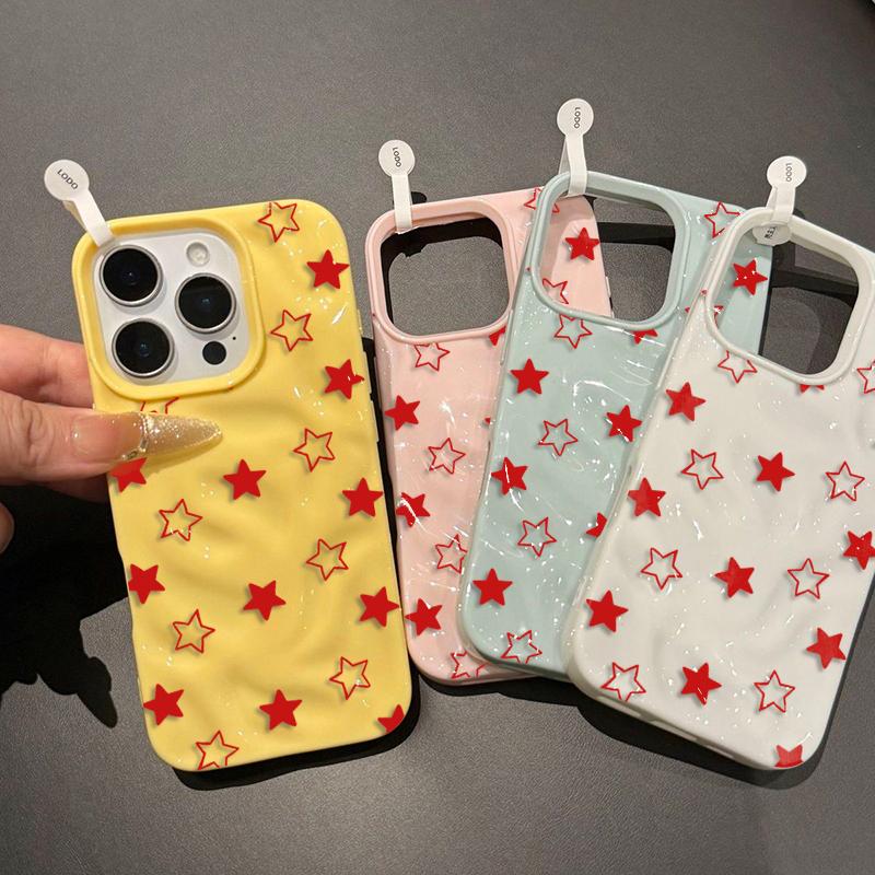 Retro Red Star Pattern Wave Texture Phone Case for iPhone 17 Air 16 15 14 Plus 13 12 11 ProMax 16Plus Shockproof Soft Back Cover