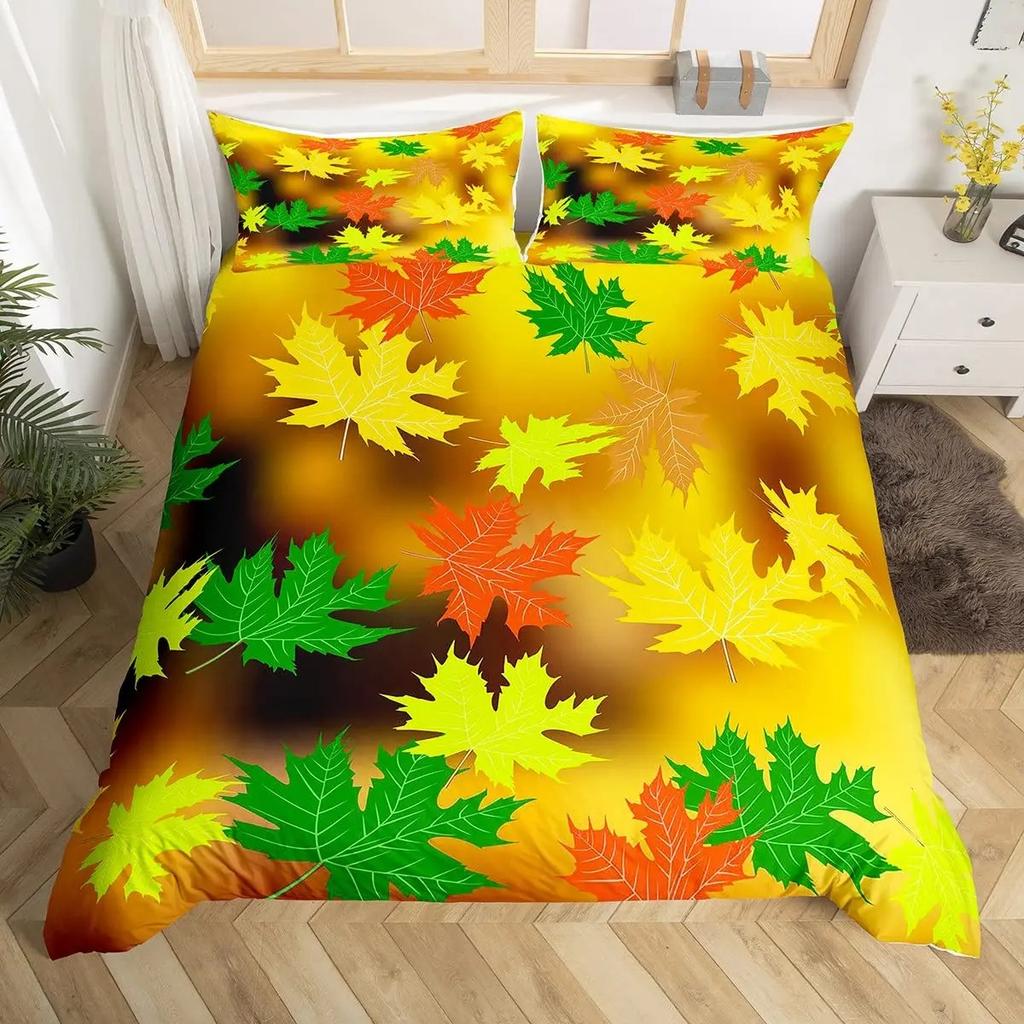 Comforter Maple Leaf Twin King Botanical Leaves Bedding Set Autumn Plant Fallen Leaves Comforter For Boys Girls Room