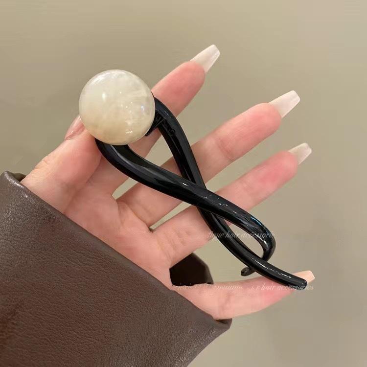 Retro S-förmige Pferdeschwanz-Twist-Haarspangen, modische Perlen-Haarspangen mit Haifisch-Clip, Haarnadeln, Haarspangen, Haarspangen, Haarschmuck für Frauen, Kopfbedeckungen