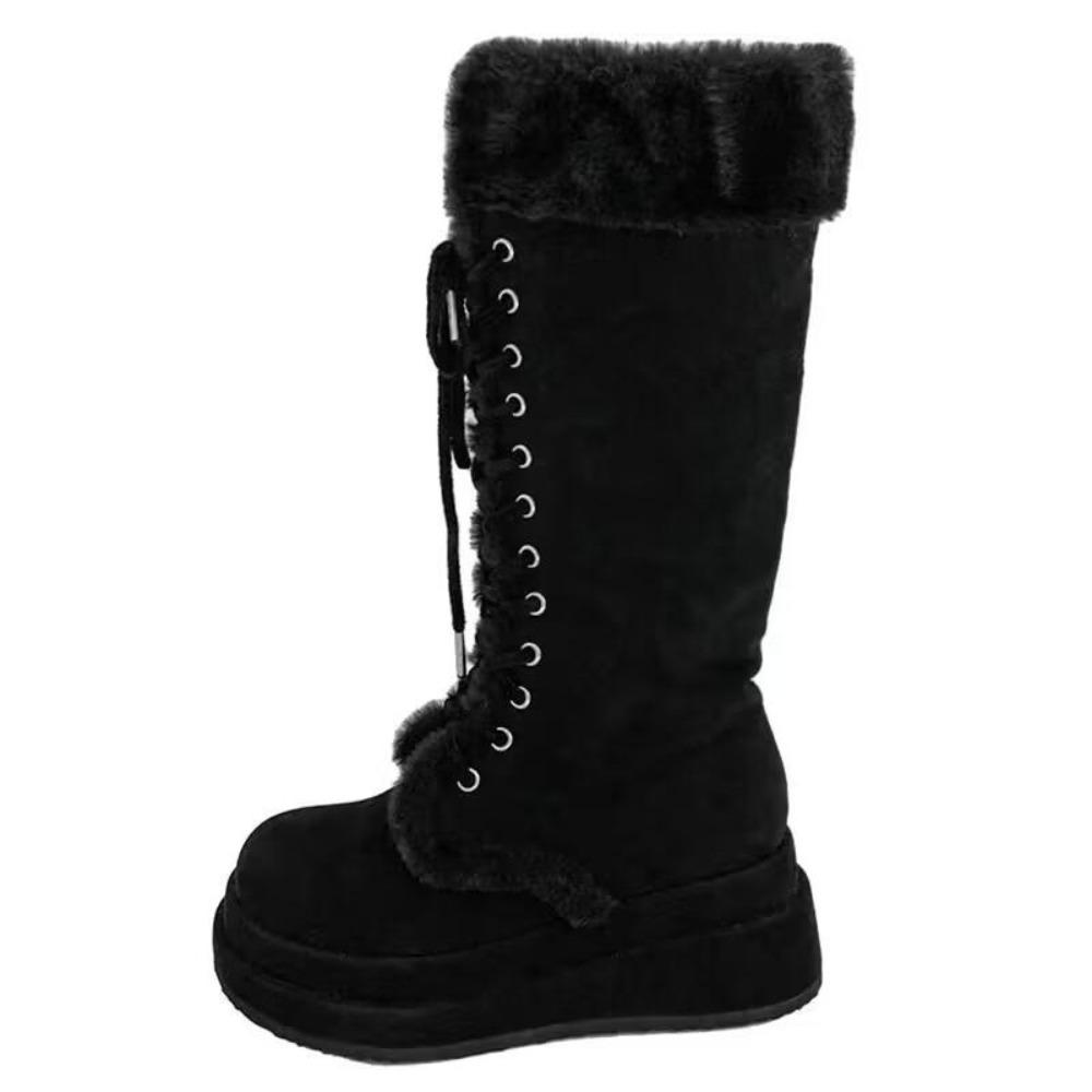 Lace-up Thickened Women Boots Thick-heeled Thick-soled High Warm Snow Comfortable Cotton Shoes  Winter Ladies Girls