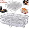 1/3Layer Stainless Steel Air Fryer Accessories Stackable BBQ Non-Stick Airfryer Tray Wire Rack Basket Kitchen Gadgets