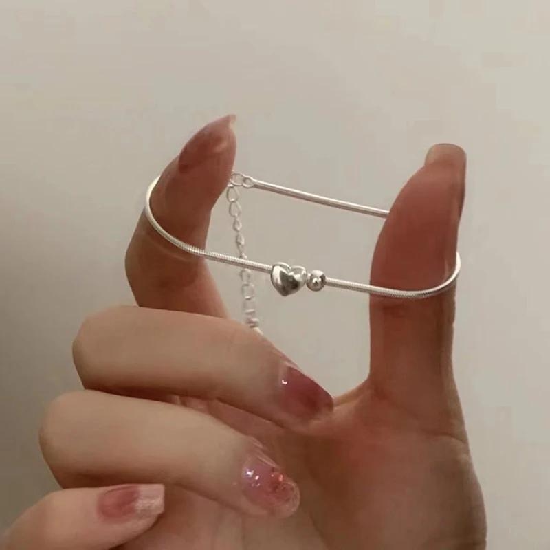 Универсальный браслет Ювелирные аксессуары Подарки на день рождения Простой браслет с подвеской-сердечком Блестящий браслет в форме сердца Изысканный