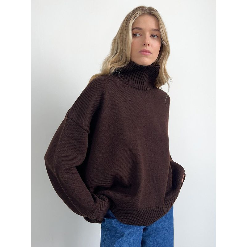 Western Style New Fashion Casual Loose Turtleneck Sweater Top Knitted High Neck Sweater