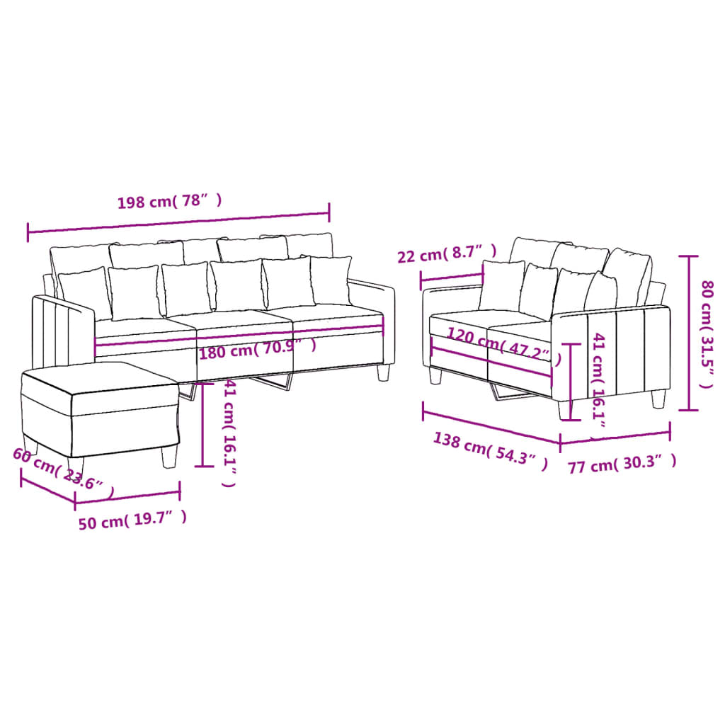 3 Piece Sofa Set with Cushions Brown Fabric
