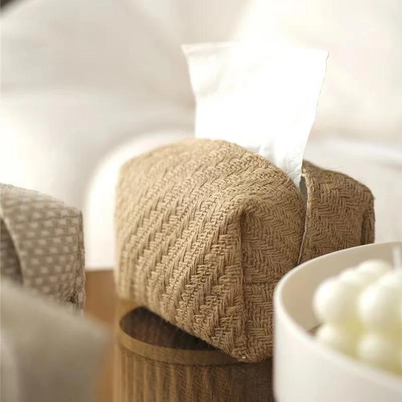 Vintage Aesthetic Tissue Box Container Embroidery Japanese Napkin Holder Portable Toilet Paper Holders Kitchen Organization
