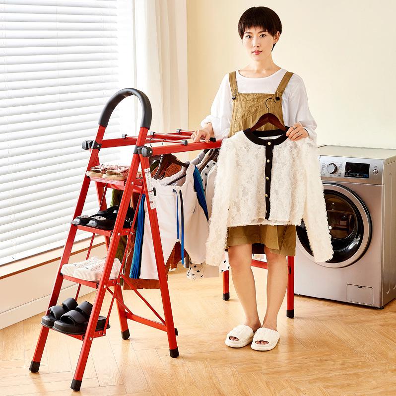 Multi-Functional Folding A-Frame Ladder and Drying Rack - Telescopic, Thickened Carbon Steel, No-Installation Required