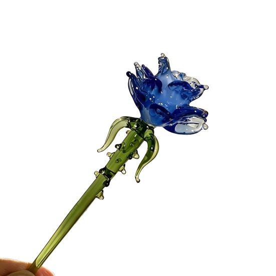 Yousheng Mini Glass Flower Figurine Handmade Faux Crystal Transparent Flower Bouquet Collectible Hand Blown Table Ornament for Mother's Day Birthday