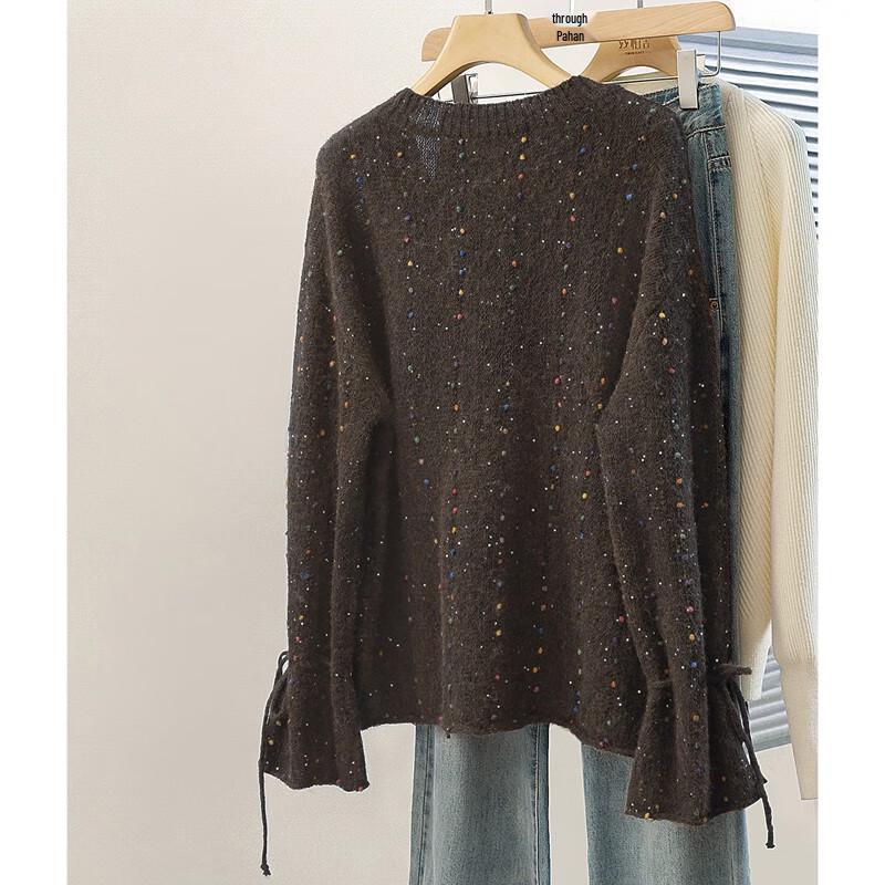 Damen Lockerer V-Ausschnitt Langarm Strickpullover