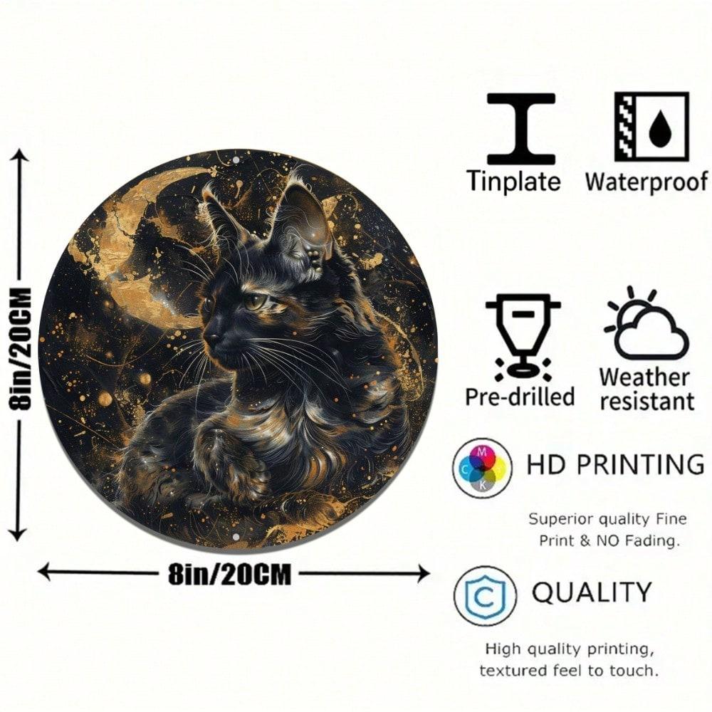 Tortoiseshell Cat 8x8 Inch Round Metal Wall Art Home Cafe Decor Gift