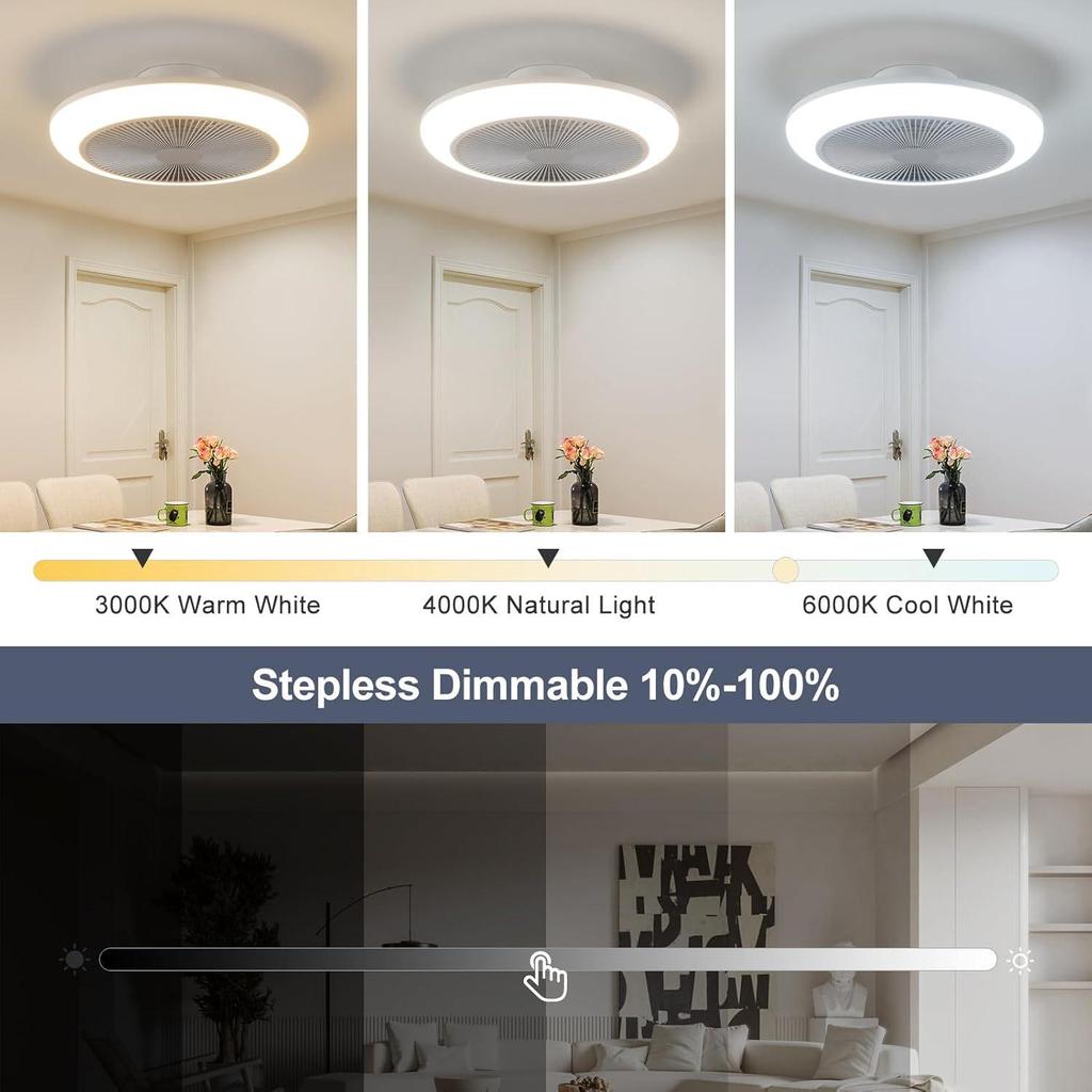 Silent Ceiling Fan Light with Integrated Remote for Bedroom or Living Room