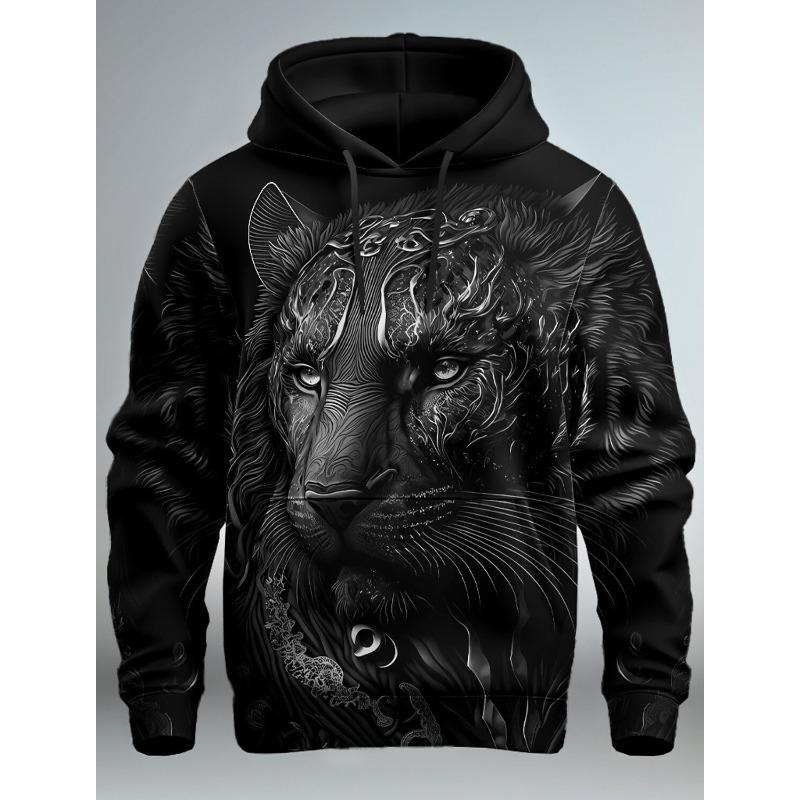 Graphic Lion Men's Fashion 3D Print Hoodie Streetwear Hoodies Long Sleeve Hooded Print Front Pocket Spring Hoodie Sweatshirt