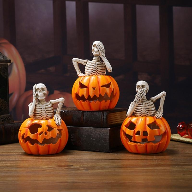 Pumpkin Skull Skull Shaped Lamp Halloween Theme Ornament Stylish Decorative Light Indoor and Outdoor Festives Decoration
