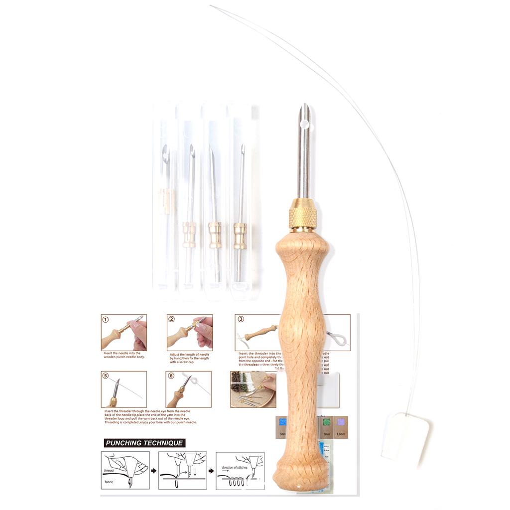 Wooden Handle Punch Needle with Needle Tips Embroidery Pens Sewing Embroidery Punch Needle Weaving Tools for Thread Yarn
