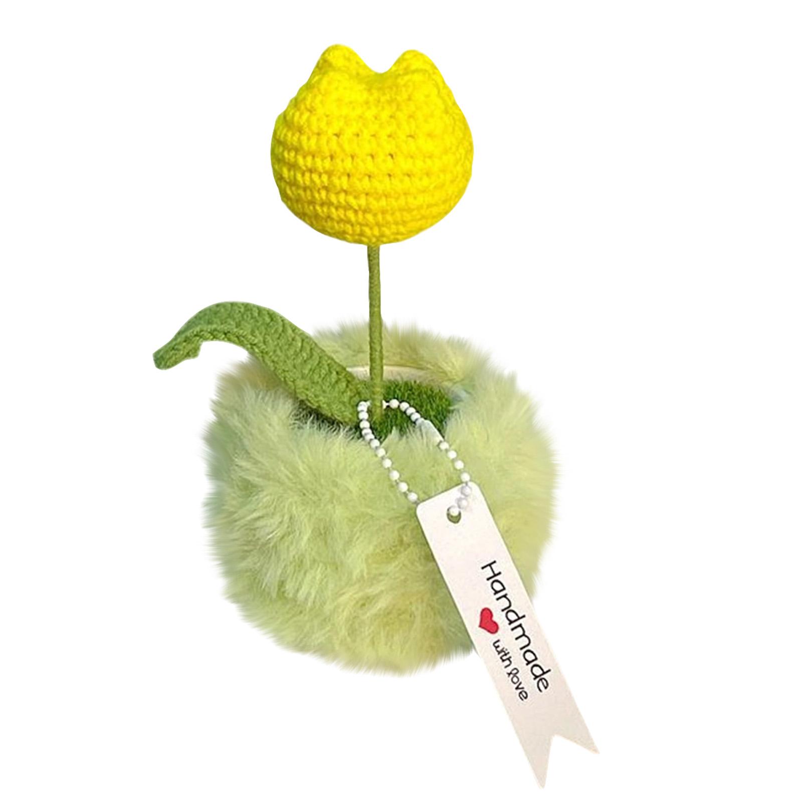 Hand Knitted Flower Shaped Crochet Potted Plant, An Everlasting Bonsai, Suitable For Desktop Decoration And As A Holiday Gift. one size