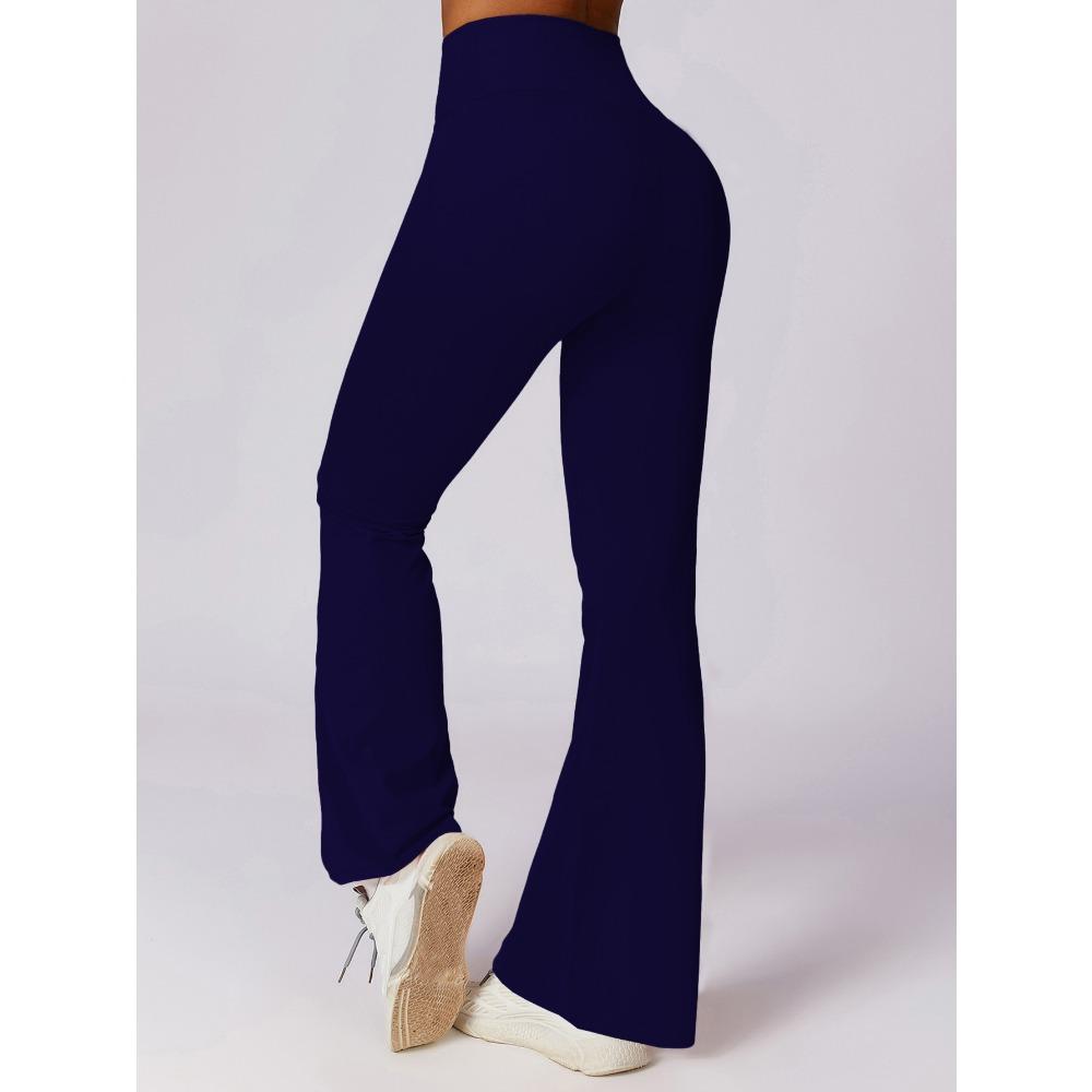 New Cross-Waist Sensual Sheer Yoga Pants Slimming High-Waisted Butt-Lifting Workout Fitness Solid-Colour Flared Trousers