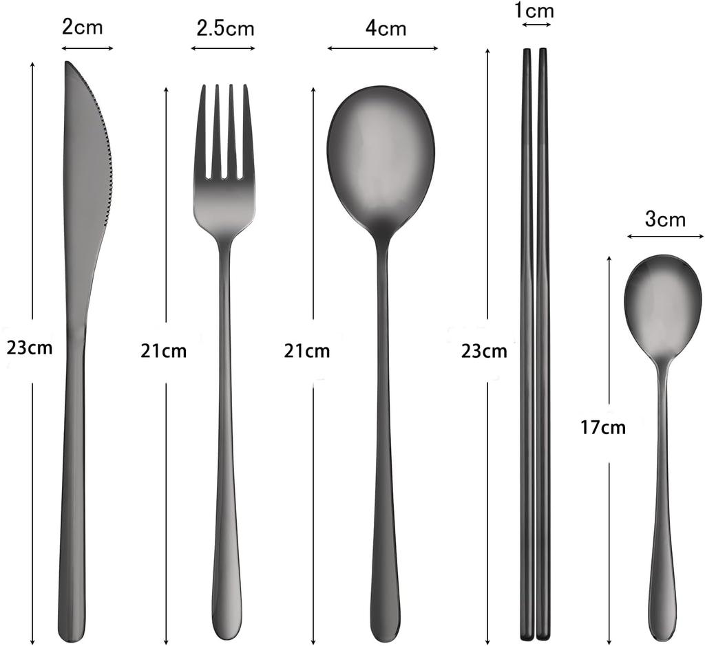 MGOXO Bestikk Middagsbestikksett for Titanbelagt Rustfritt Speil Oppvaskmaskin Tilgjengelig i Mange Kjøkkenbestikk Bryllupsgave Svarte Deler Japansk