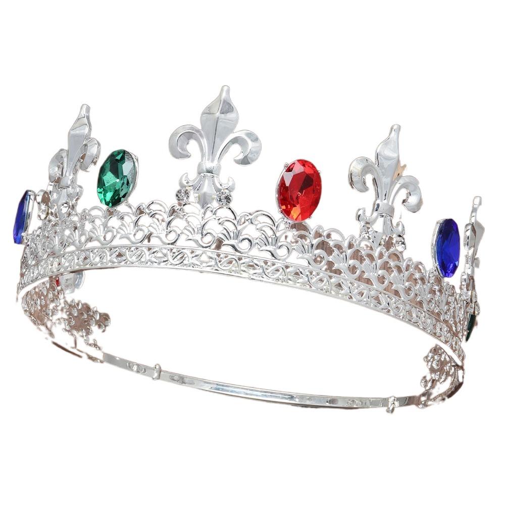 

Античная бронзовая корона в стиле барокко, элегантная свадебная тиара, корона королевы, короля, реквизит для фотосъемки Silver-Multicolor