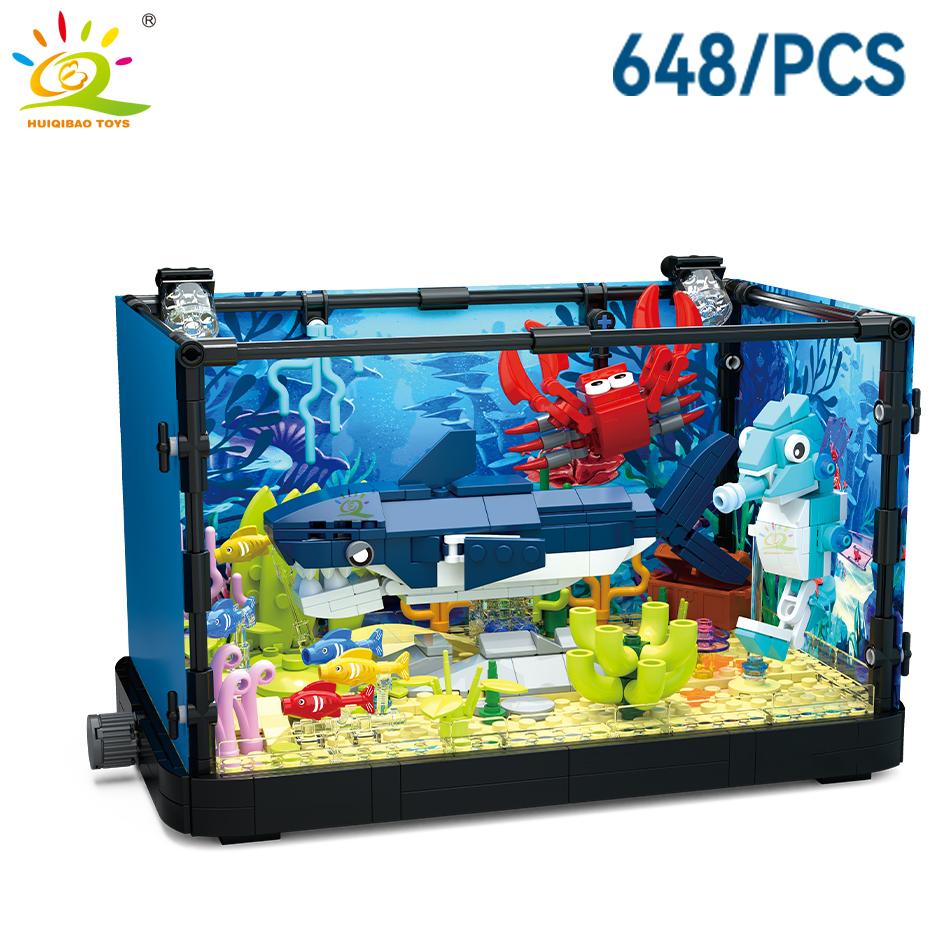 

MOC Fishbowl Aquarium Construction Blocks Sea Turtle Fish Tank Featuring Light Bricks City Building Playthings Designed For Children Children
