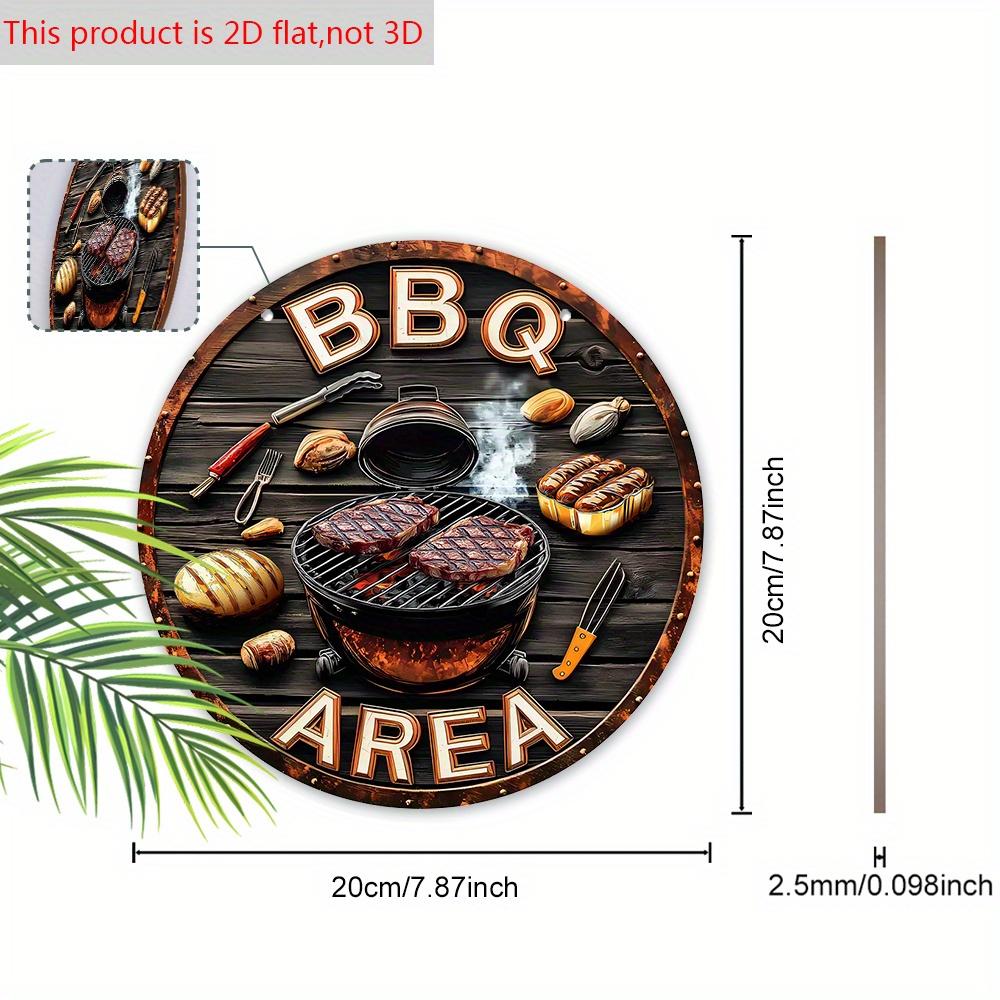 Vintage-Inspired BBQ Area Wooden Sign - Grill-Themed Outdoor Decor with Steak & Tools Imagery - Retro BBQ Decorative Plaque