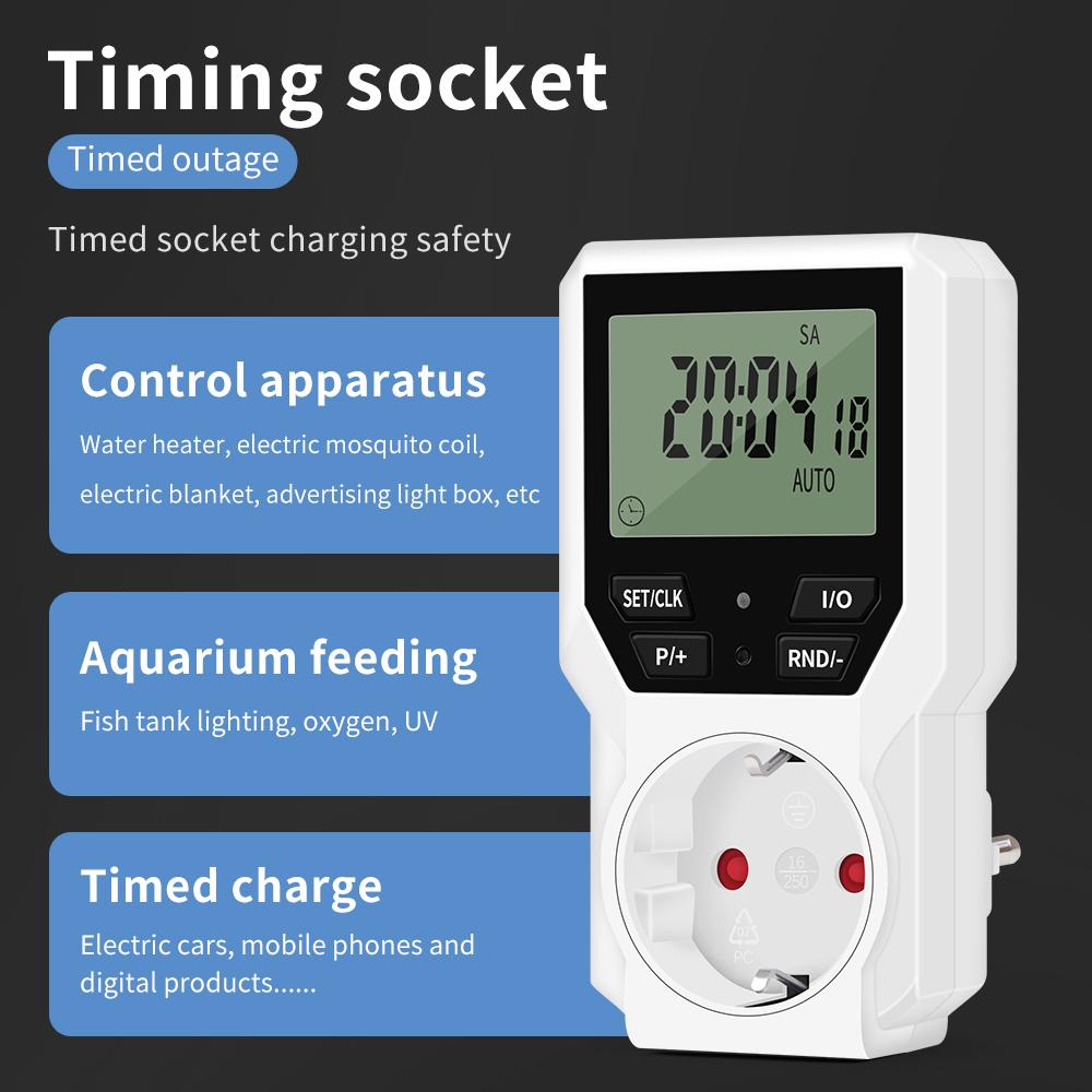 Electronic Digital Timer Switch 12/24 Hour Programmable Timing Socket 230V Kitchen Timer Appliance Outlet Time Control EU Plug