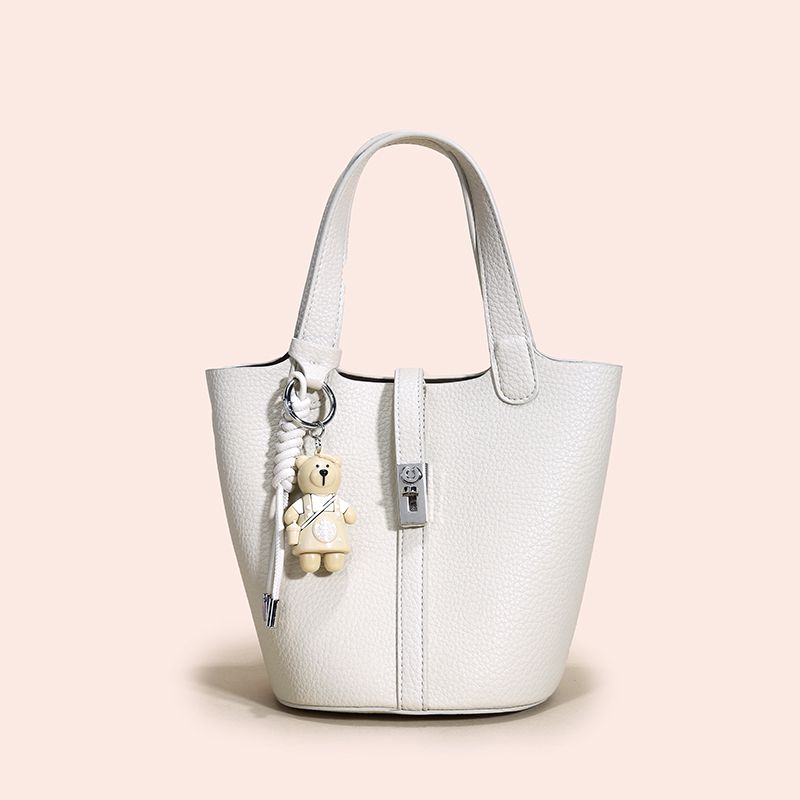 

Genuine Leather Bag Women 2025 New High-Grade Embossed Leather Portable Commuter Vegetable Basket Bucket Bag Soft Leather Messenger Bag Creamy-white Leather