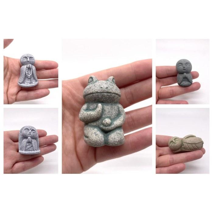 RemeeHi Jizo Statue Set – Healing, Cute, Small Figurine – Jizo Sama, Guardian Deity, Mikage Stone, Wishing for Good Fortune – Compact