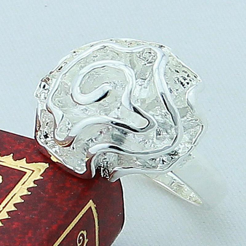 925 Silver Rose Flower Ring For Women Wedding Fashion Jewelry