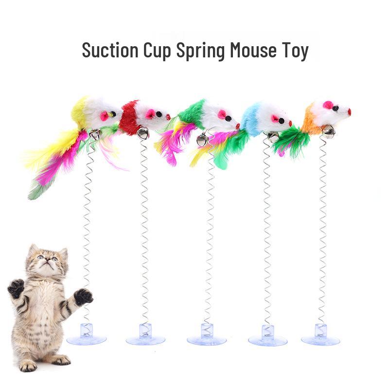 Cat Suction Cup Spring Wand Toy with Feather & Bell
