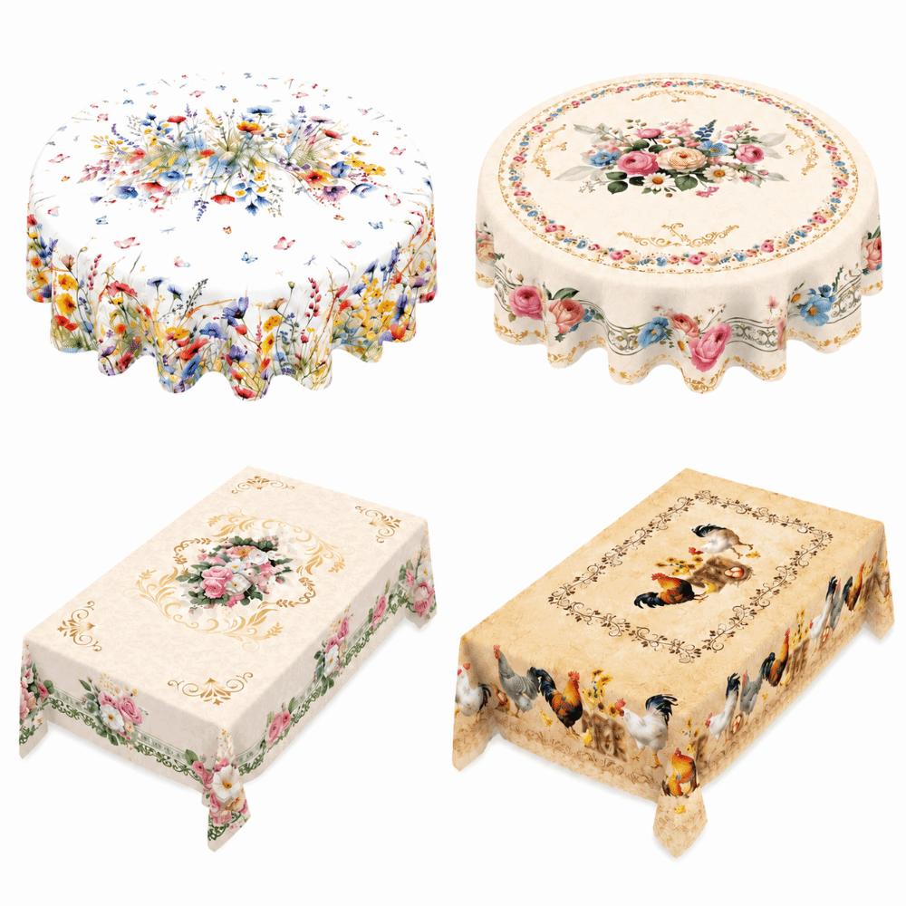 Flower Printed Rectangle Tablecloth Country Rooster Round Table Cloth Table Cover Beauty Massage