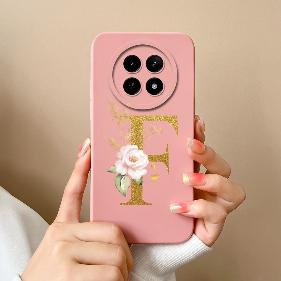 Cases For OPPO Realme12 12x 5G Elegant Rose Letter Soft Liquid Silicone Lens Protective Back Covers For Realme 12 X Bumper Funda