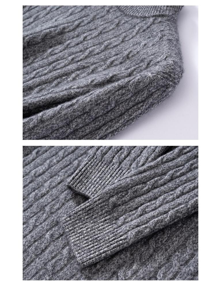 Men's Thickened High Neck Cable Knit Cashmere Sweater - Loose Fit Casual Autumn/Winter Top