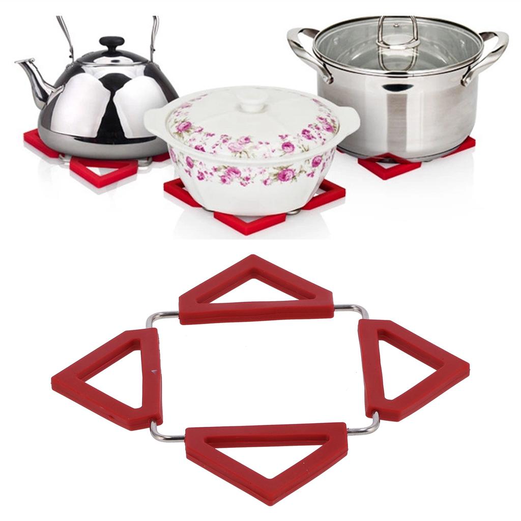 Silicone Trivet Mat Stainless Steel Hot Pot Holder NonSlip Coasters Heat Insulation Bowl Mats Foldable Table Pad Tableware Placemat for Hot Pans Bowls