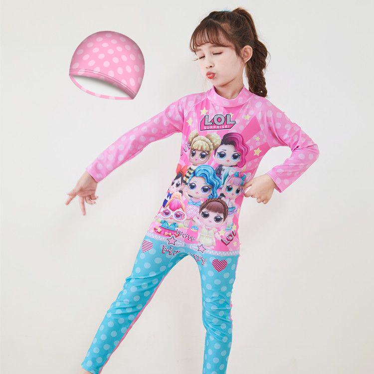 Uroczy strój kąpielowy dla niemowląt z długim rękawem, ochroną przeciwsłoneczną i spodniami