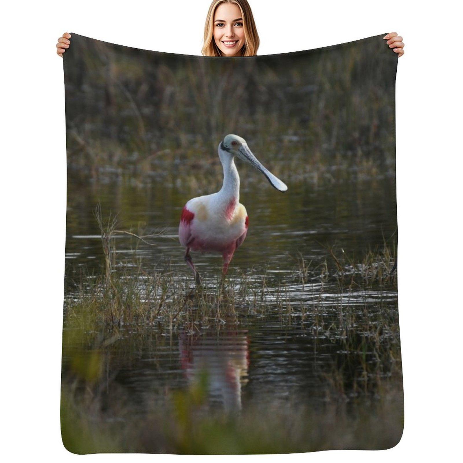 Rosette Spoonbill Blue Heron Throw Blanket Soft Warm Blanket Gift for Men Women Adults 102x76cm(40x30in)