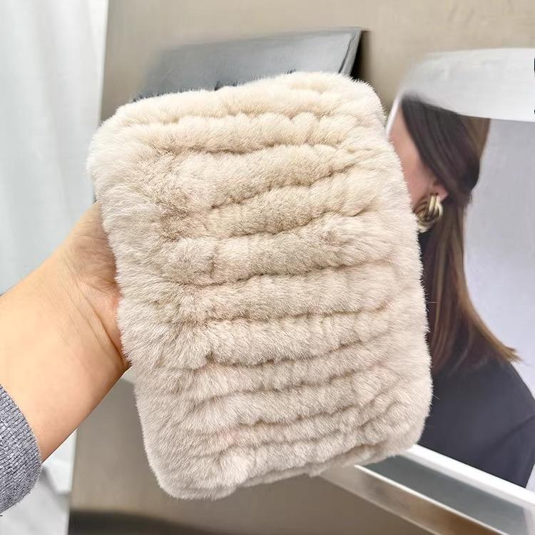 Korean Version of Cute Real Rex Rabbit Hair Neck Cover Winter Elastic Mesh Scarf Headband Versatile Plush Headgear Warm Scarf Women