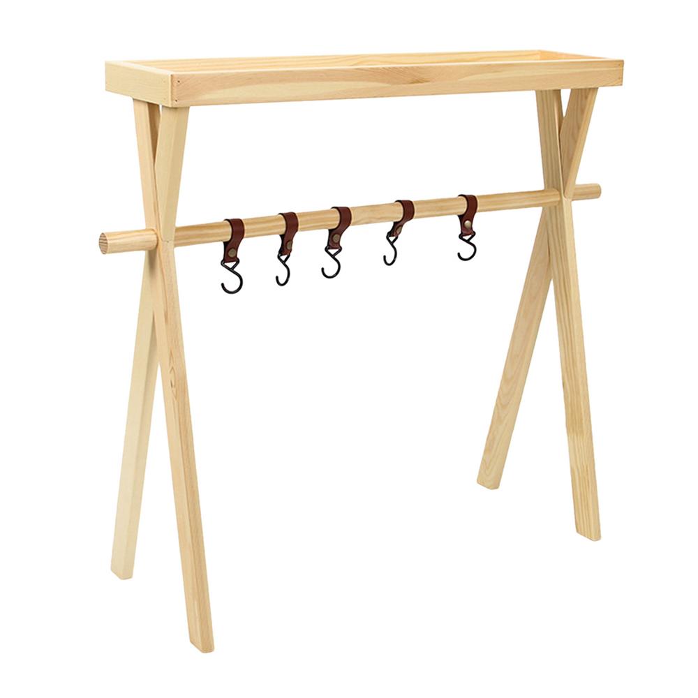 Camping Folding Storage Rack Outdoor Camping Solid Wood Folding Shelf Stable Triangular Structure Folding Camping Rack & Holder