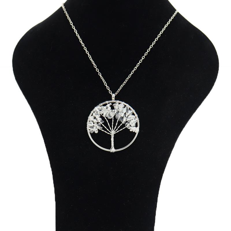 Hand-Wound Natural Gravel Crystal Tree Of Life, Natural Stone Fortune Tree Colorful Necklace N84