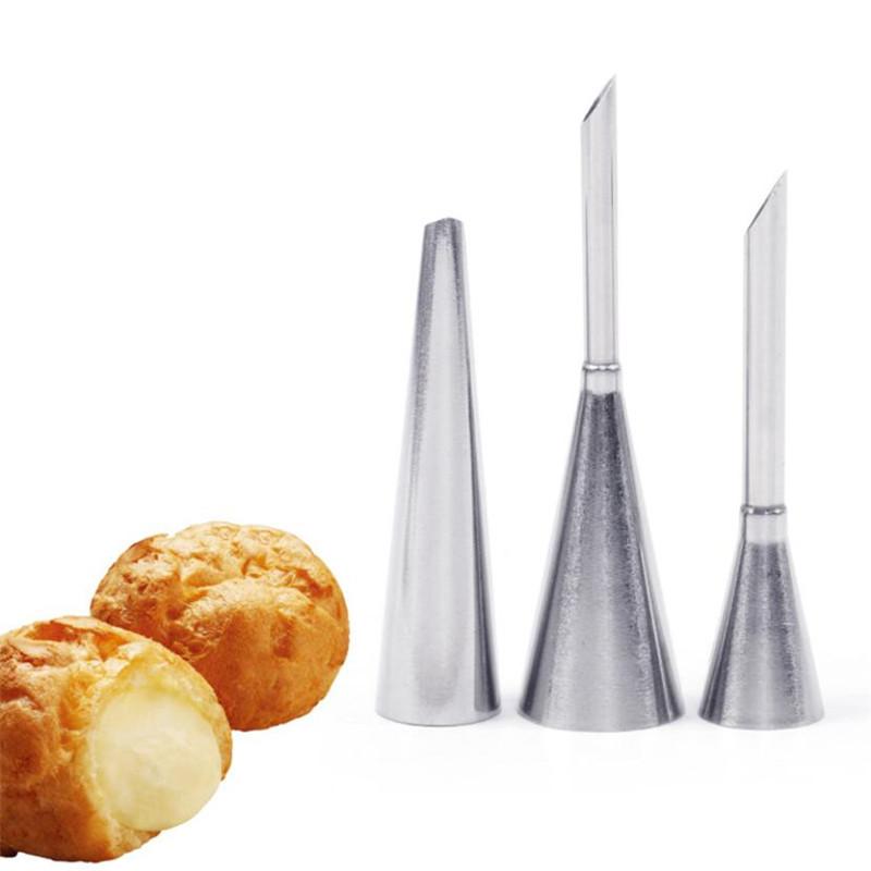 3pcs/set Puff Piping Bag Nozzles Set Stainless Steel Pastry Cupcake Cake Decorating Tips For Puff Cream Pastry Icing Nozzles
