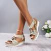 New Wish Large Size Women's Sandals Metal Buckle Decorative Hemp Rope Wedge Heel Light Bottom Fish Mouth Sandals